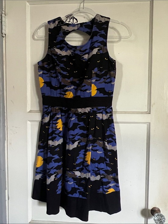 Retrolicious Dresses & Skirts - Retrolicious Black and Blue Bat Print Dress with Yellow Moons.